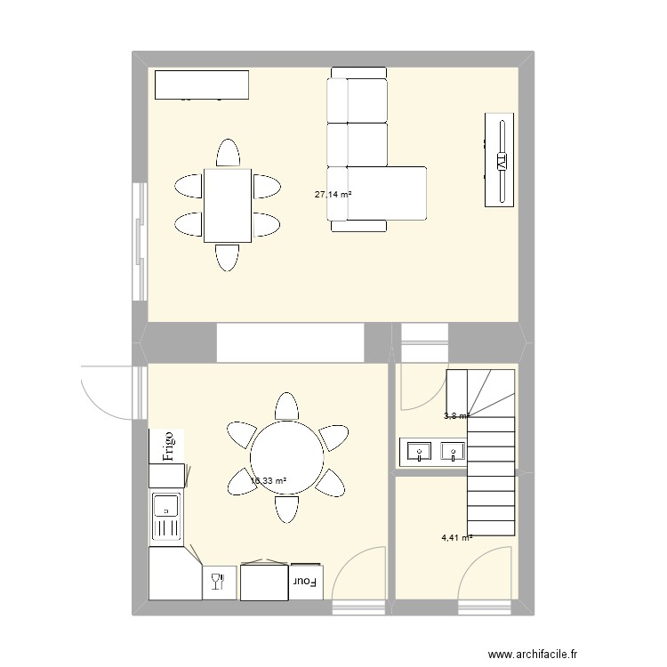 PAUL RDC. Plan de 4 pièces et 52 m2
