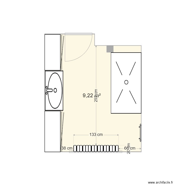 SDB. Plan de 1 pièce et 9 m2