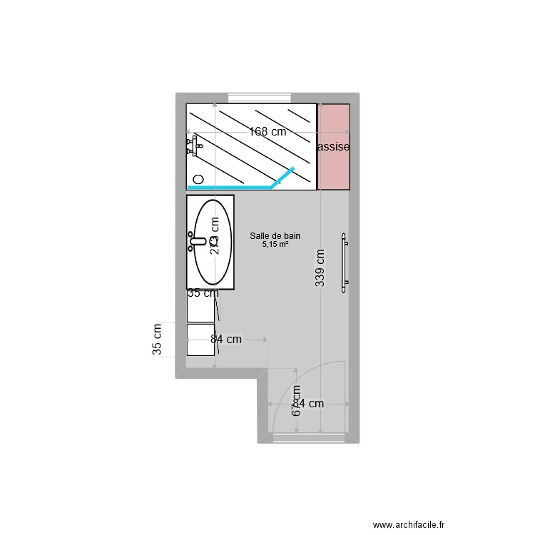 salle de bain. Plan de 1 pièce et 5 m2