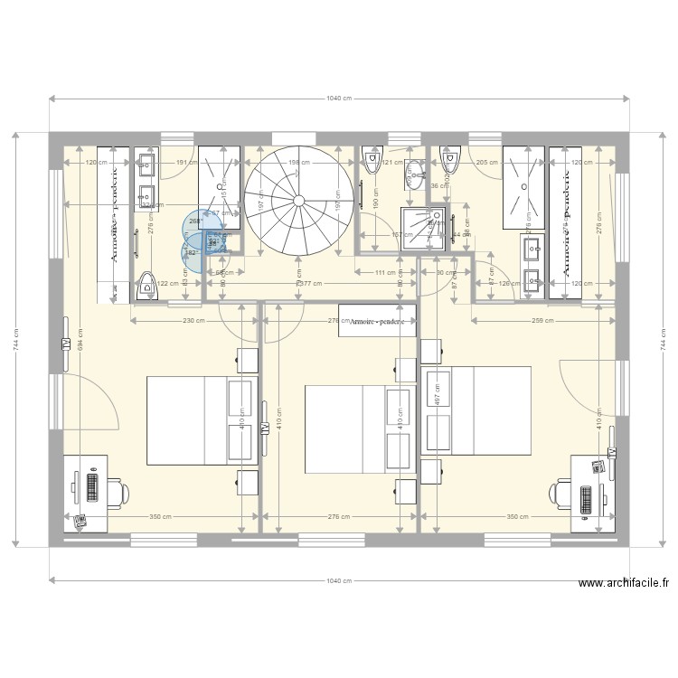 etage plantade2. Plan de 9 pièces et 66 m2