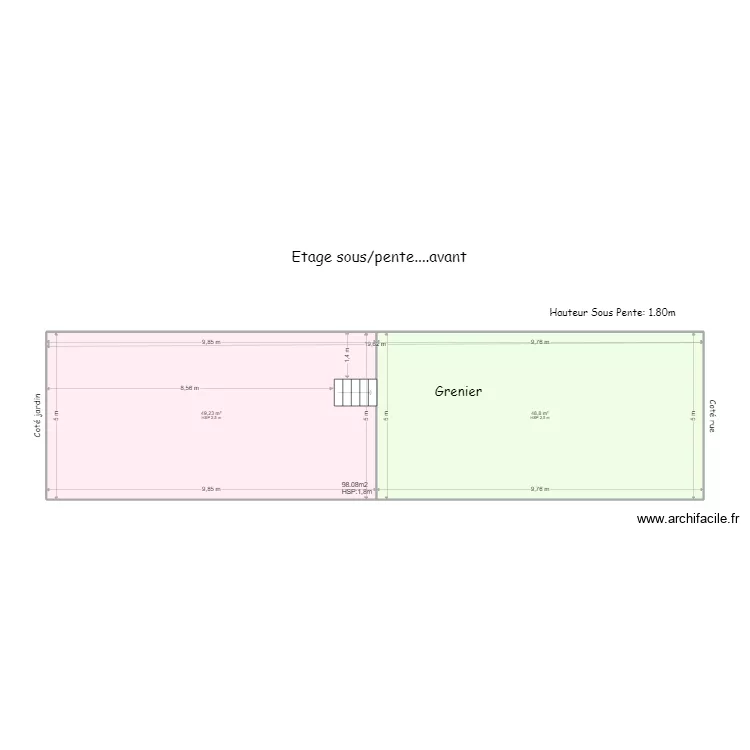 Etage sous/pente avant. Plan de 