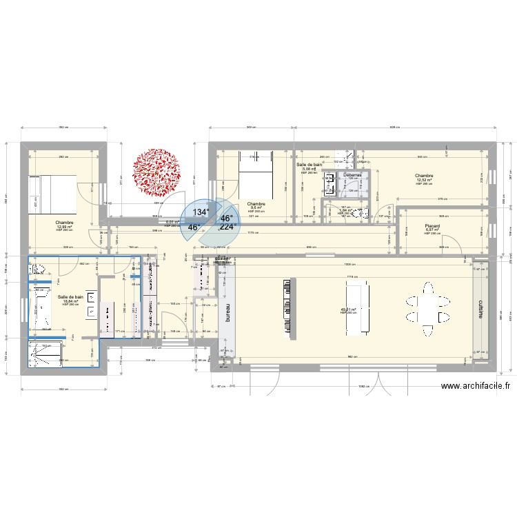 PLAN-9juillet-nord-WC avec  PASSAGE -139m2. Plan de 14 pièces et 142 m2