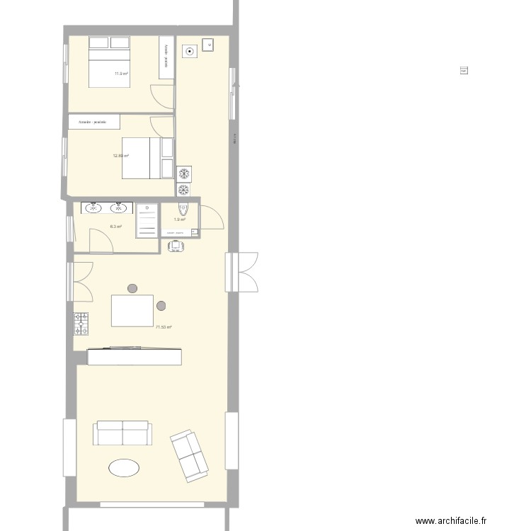 bas chauve 5. Plan de 5 pièces et 105 m2