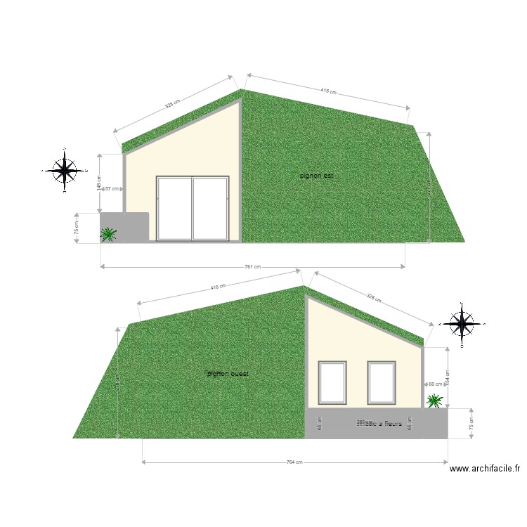 plan en coupe pignons brut. Plan de 8 pièces et 40 m2