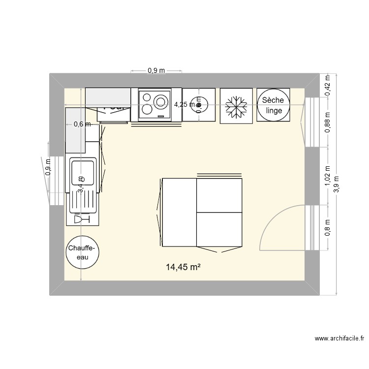 Etage Montigny. Plan de 1 pièce et 14 m2