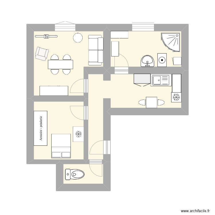 DOULLENS-Appt1. Plan de 5 pièces et 19 m2