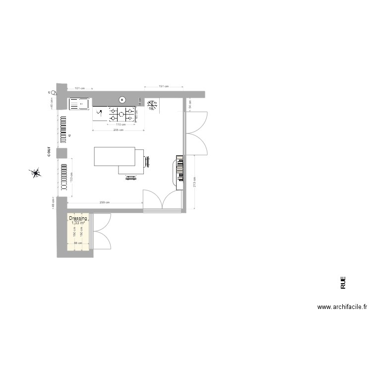 Cuisine projet. Plan de 1 pièce et 1 m2