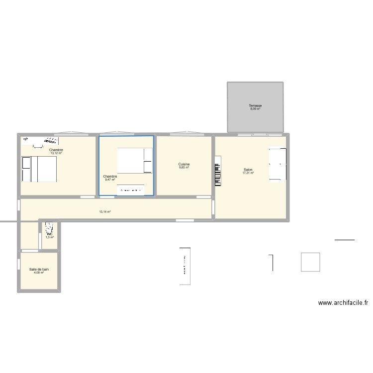 Les Longes. Plan de 8 pièces et 76 m2