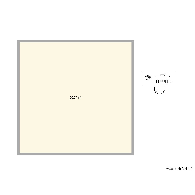 Plan RdC. Plan de 1 pièce et 36 m2
