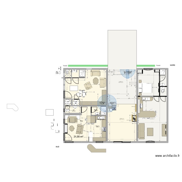 Yvrac SSOL Projet Révision sur studio sud ouest. Plan de 17 pièces et 141 m2