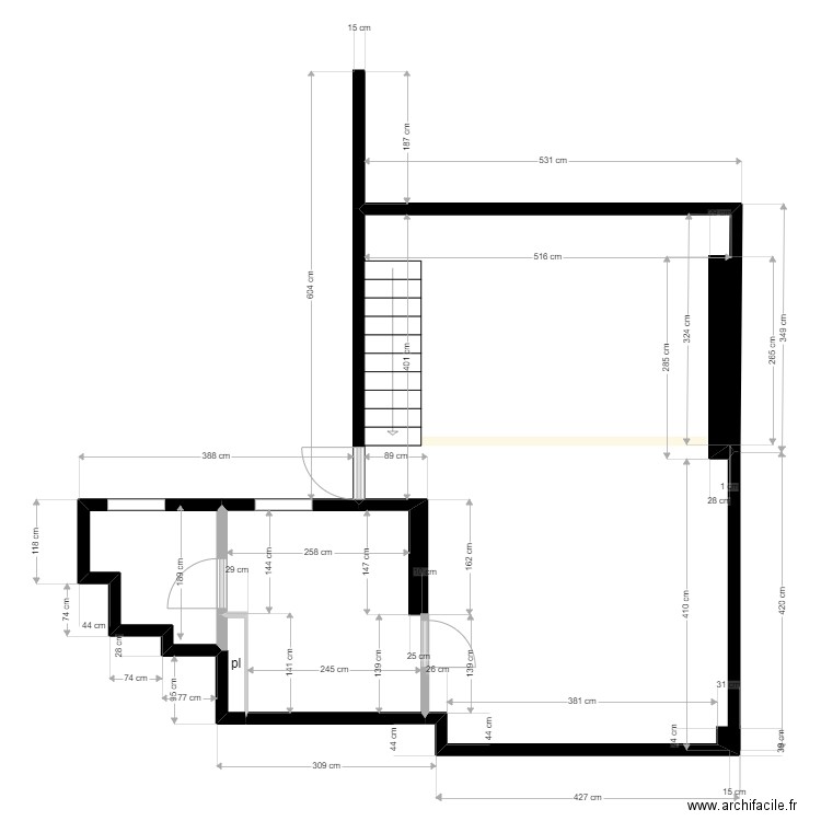 Exercice 3 plan actuel. Plan de 2 pièces et 3 m2