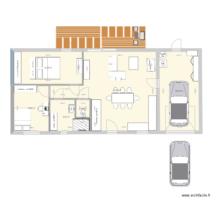 Plan 2ch. Plan de 6 pièces et 94 m2