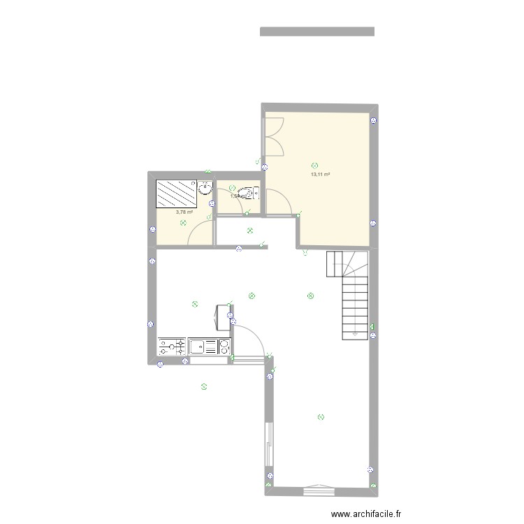 Plan Maison RDC OM 1. Plan de 3 pièces et 18 m2