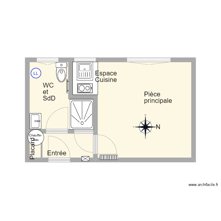 51 DPapin 501 face. Plan de 4 pièces et 20 m2