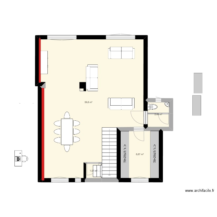 RDC V2. Plan de 4 pièces et 72 m2