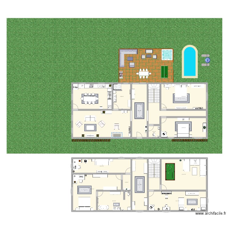 Longère Normandie. Plan de 16 pièces et 294 m2