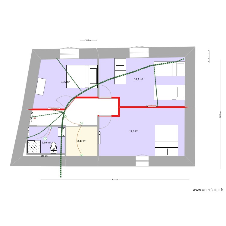 etage sabotiere2. Plan de 5 pièces et 46 m2