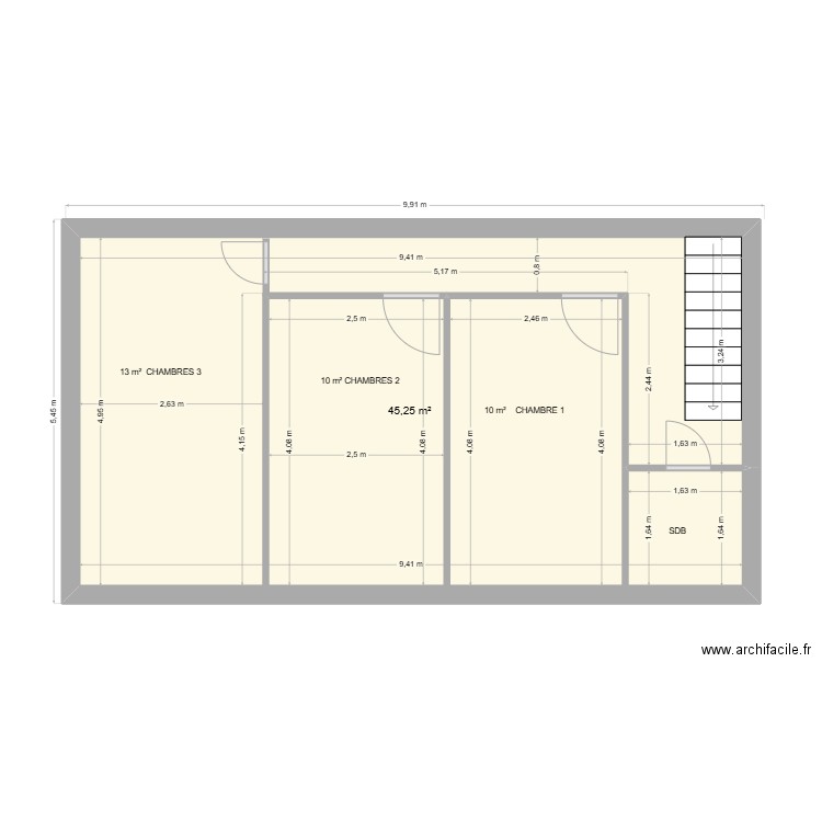 CHAVILLE 1 ER. Plan de 1 pièce et 45 m2