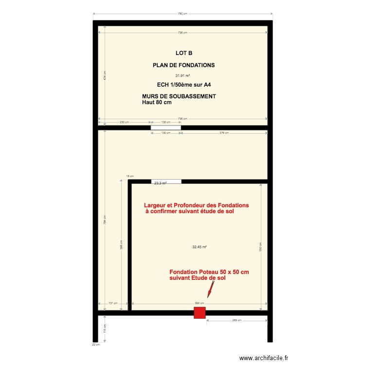 Plan LOT B fondations 26 06 2019. Plan de 0 pièce et 0 m2