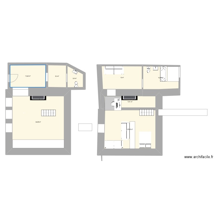 esquisse globale loft est ouest 2. Plan de 8 pièces et 110 m2