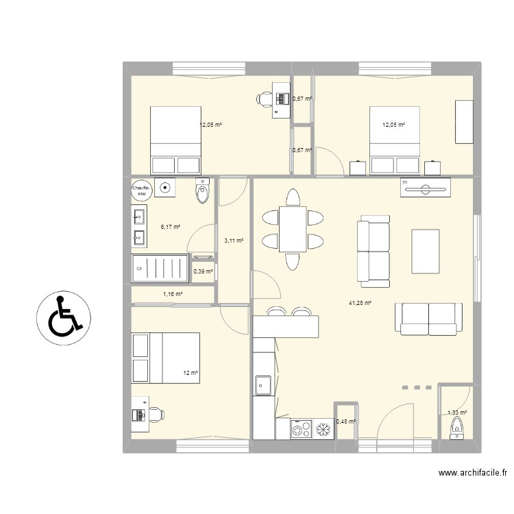 plan t4. Plan de 12 pièces et 91 m2