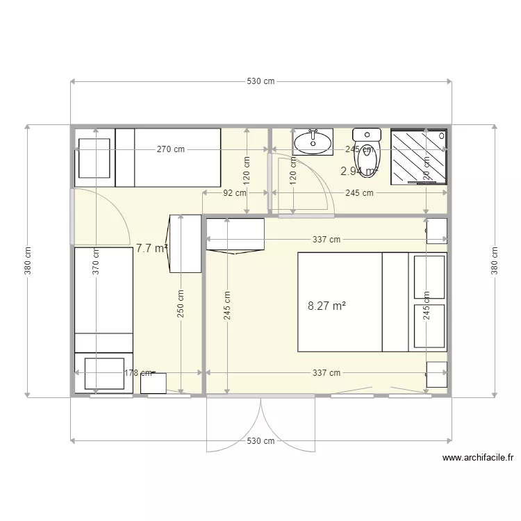MODELE LISA APPARTEMENT AVEC 2 CHAMBRES DONT 1 TRANSFORMABLE SALON . Plan de 