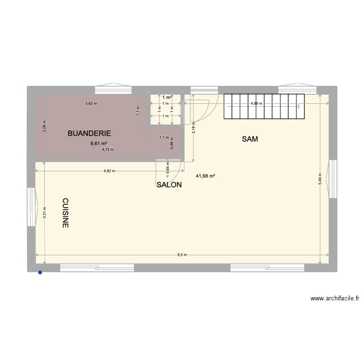 PLAN NU FENETRES. Plan de 3 pièces et 51 m2