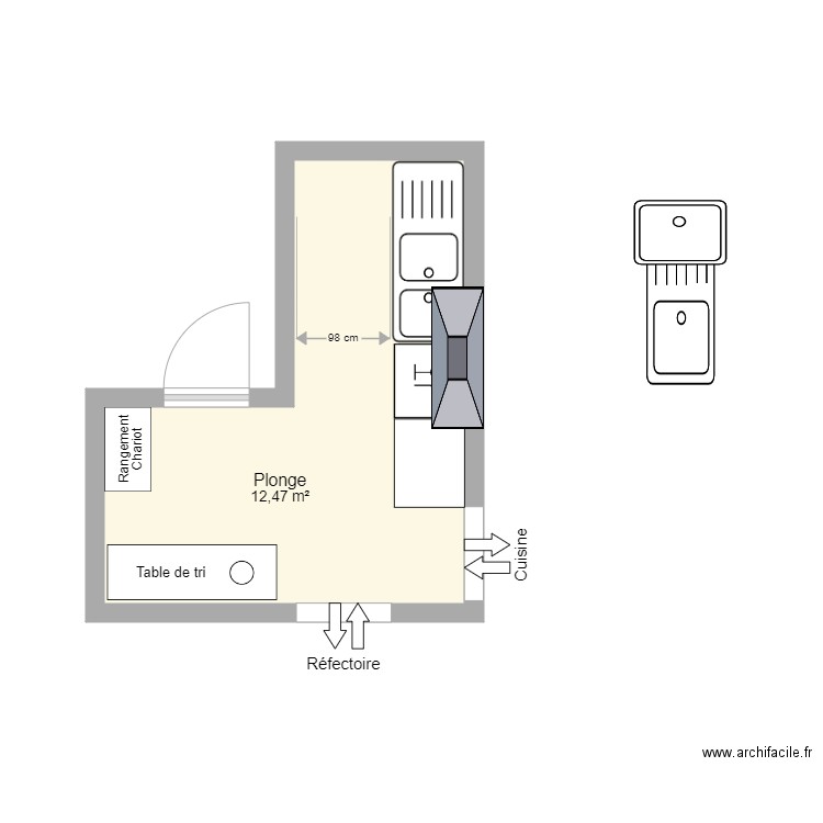 Plonge Tholonet V2. Plan de 1 pièce et 12 m2