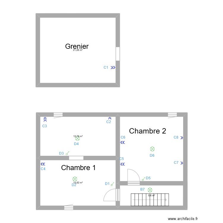 MAISON. Plan de 4 pièces et 54 m2