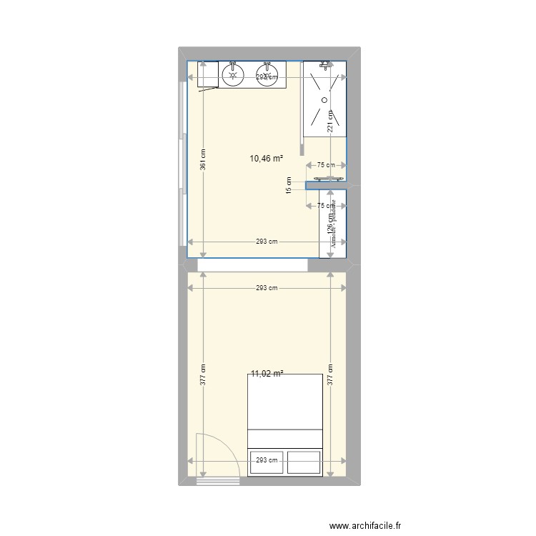 salle de bain Thomas v1. Plan de 2 pièces et 21 m2