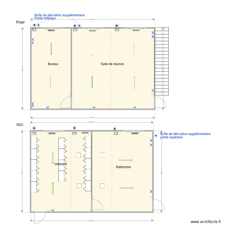 600 x 900 cm + étage. Plan de 4 pièces et 106 m2