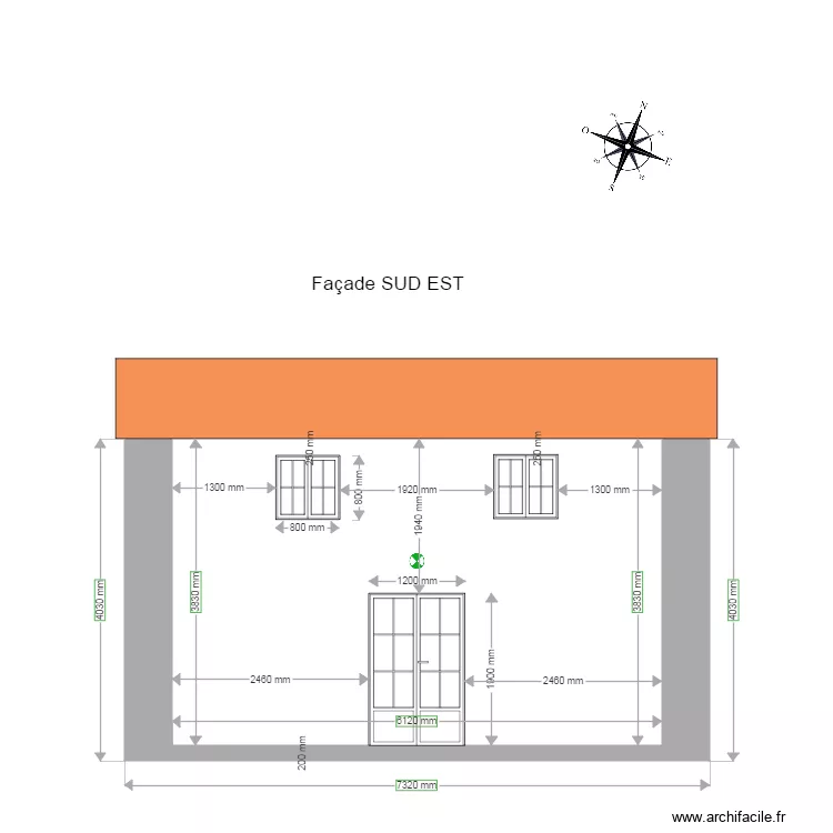 Cabane fa&ccedil;ade EST. Plan de 