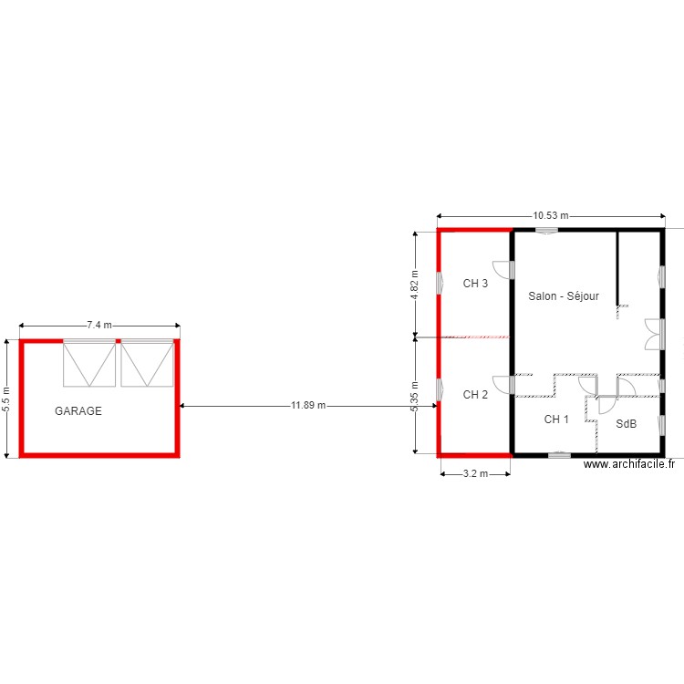 Plan maison Sam. Plan de 7 pièces et 136 m2