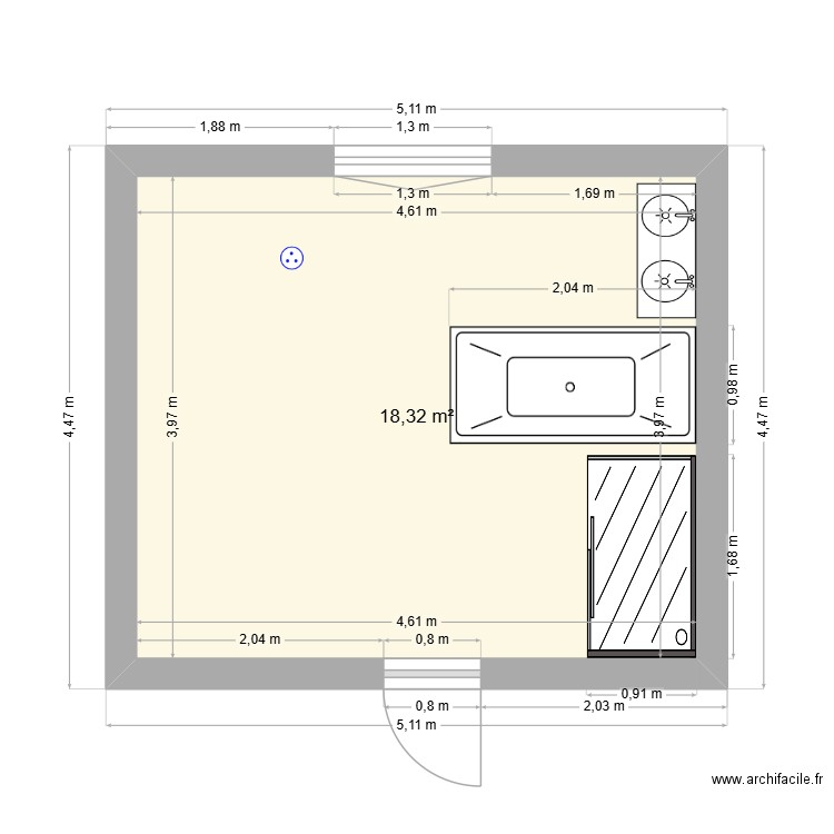 SALLE DE BAIN. Plan de 1 pièce et 18 m2