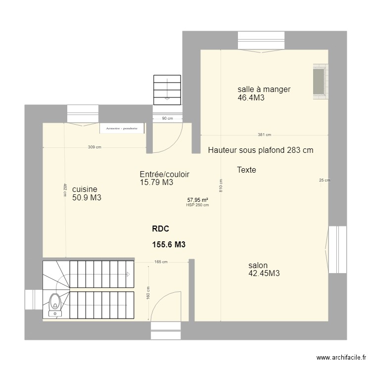 rdc lavelanet VOLUME. Plan de 1 pièce et 58 m2