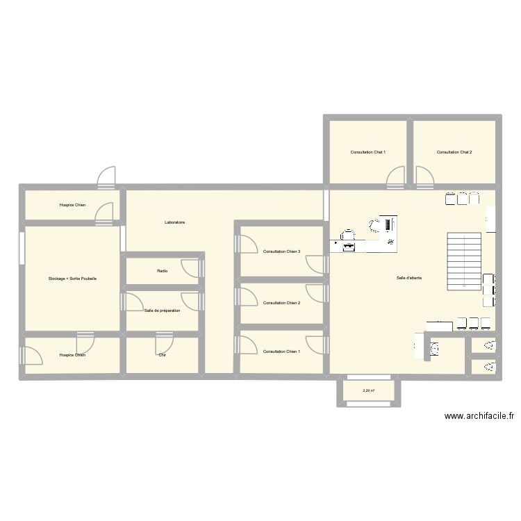 Rdc - Stage. Plan de 16 pièces et 185 m2