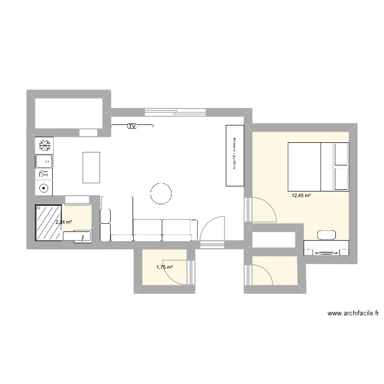 ALX. Plan de 3 pièces et 16 m2