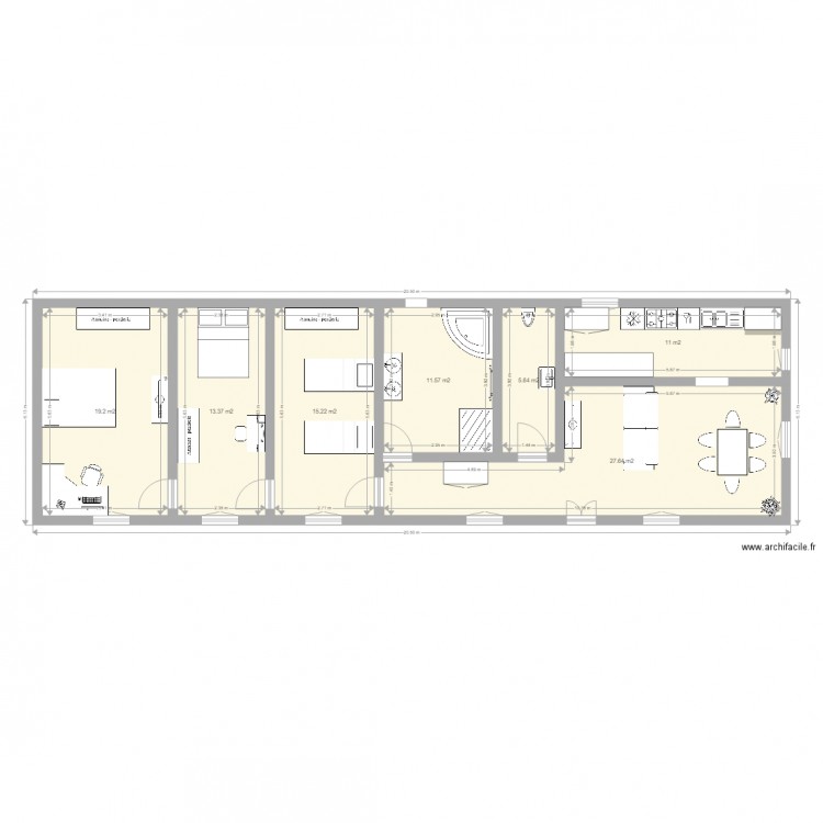 plan de longère. Plan de 0 pièce et 0 m2
