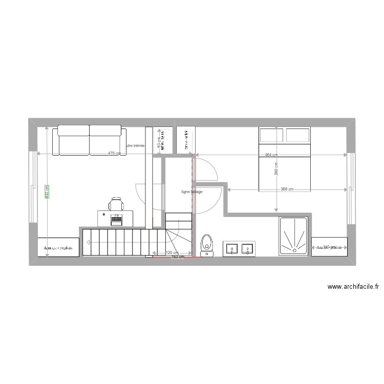 coupe cf surelevation plan sol interieur amenagement 2. Plan de 1 pièce et 37 m2