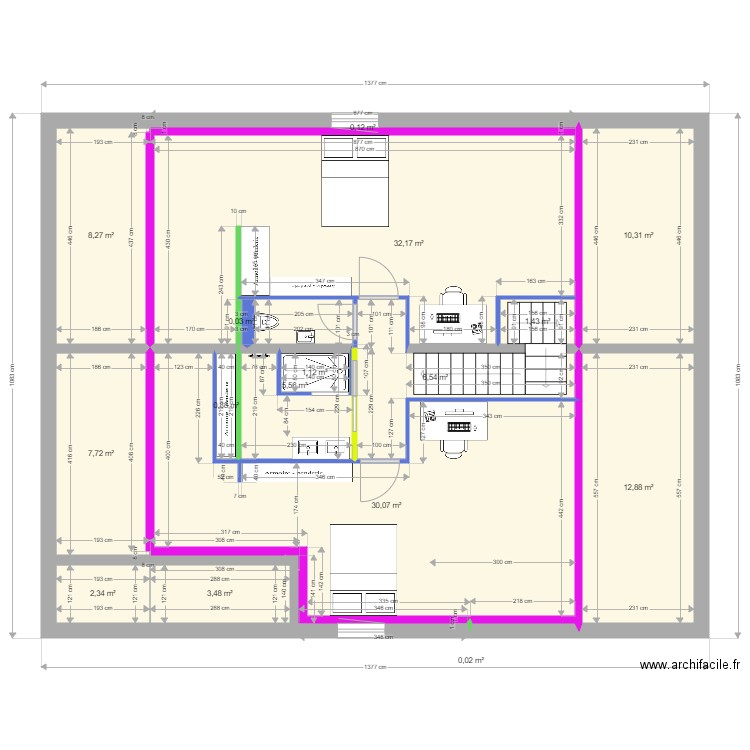 Raph 2ème étage 05052021. Plan de 16 pièces et 123 m2