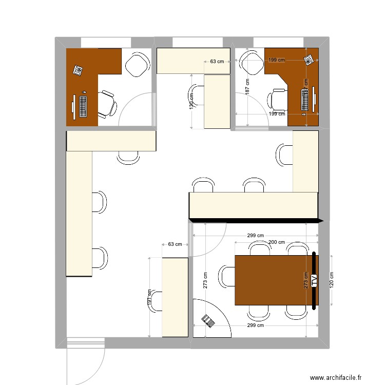 Bureau2. Plan de 3 pièces et 40 m2