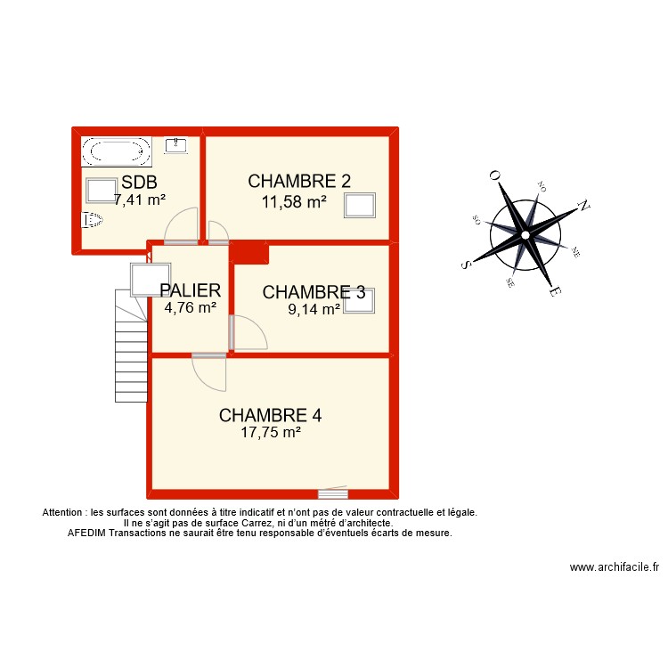 BI 4560 ETAGE. Plan de 6 pièces et 50 m2