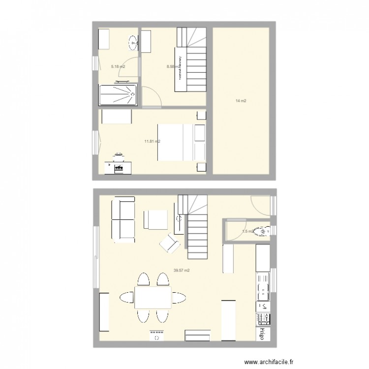 plan appart PG 2. Plan de 6 pièces et 81 m2