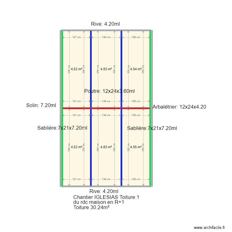 Plan IGLESIAS Toiture 1. Plan de 6 pièces et 28 m2