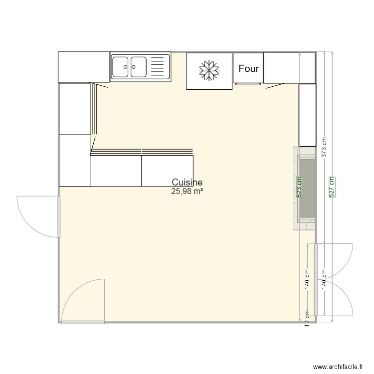 Cuisine essai 2. Plan de 1 pièce et 26 m2