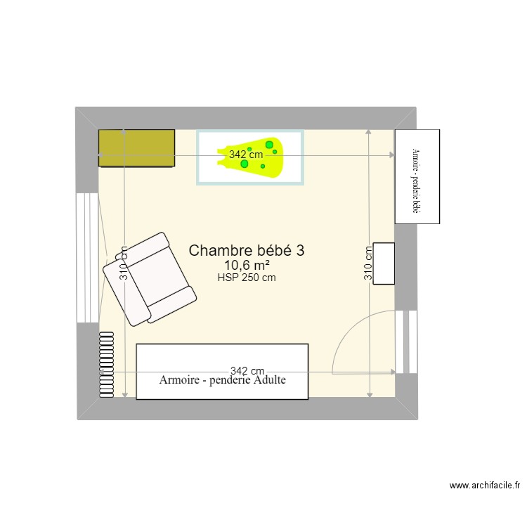 Chambre 3. Plan de 1 pièce et 11 m2