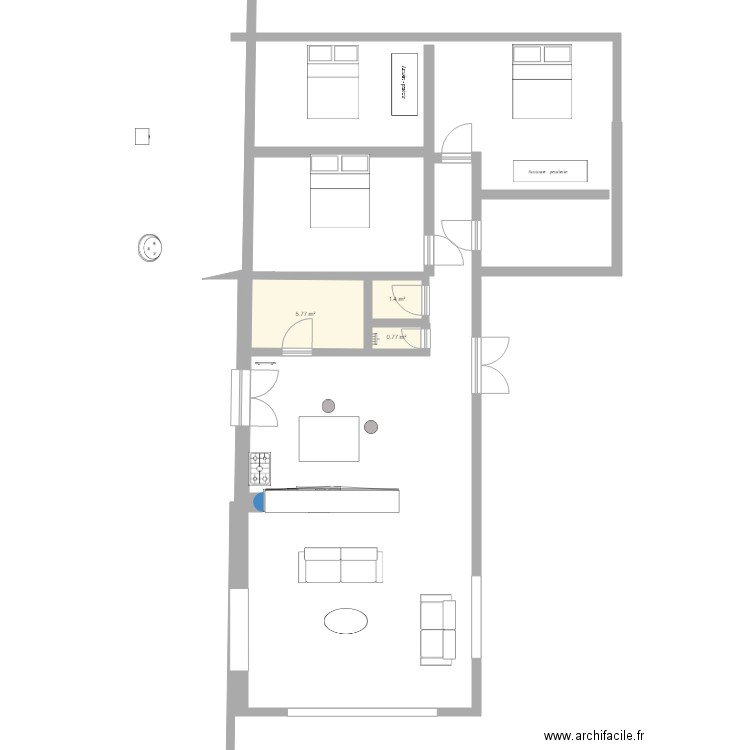 bas chauve . Plan de 3 pièces et 8 m2