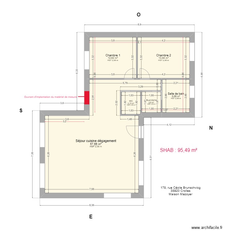 Projet Mazoyer. Plan de 6 pièces et 95 m2