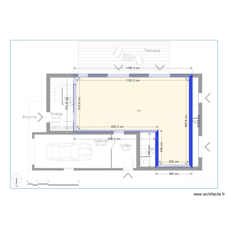 Maison en L 1ch V1. Plan de 