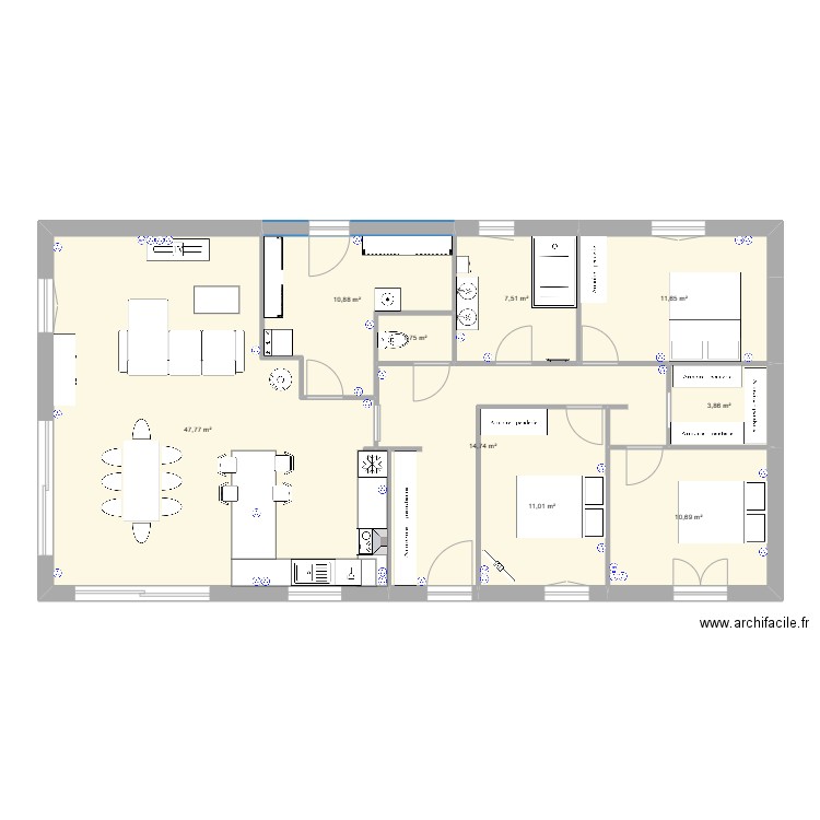 Maison 1. Plan de 9 pièces et 120 m2